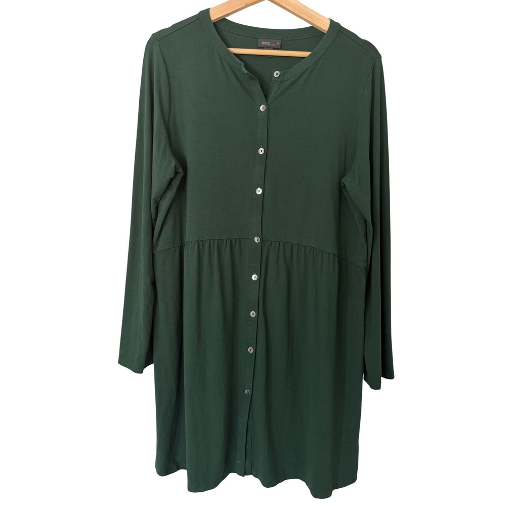 J.Jill Wearever Green Button Front Empire Waist Tunic Top Medium KJT133951